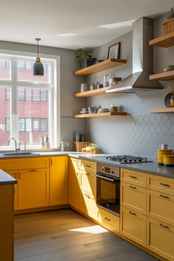 6. Mustard Yellow and Gray Kitchen Design