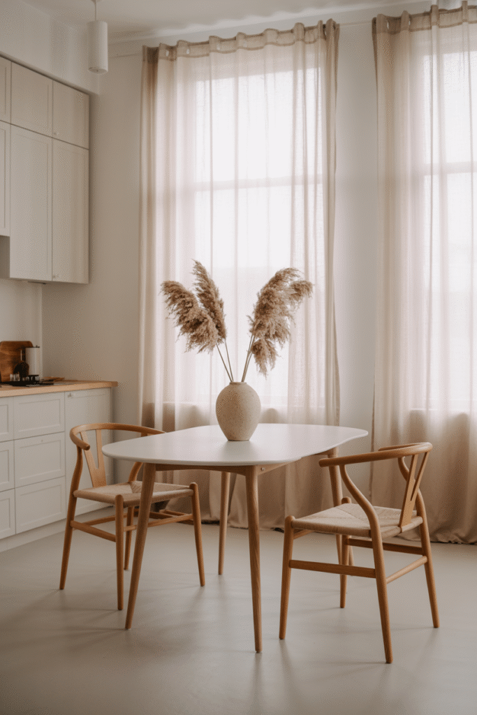 6. Scandinavian Style White Table with Natural Wood Legs