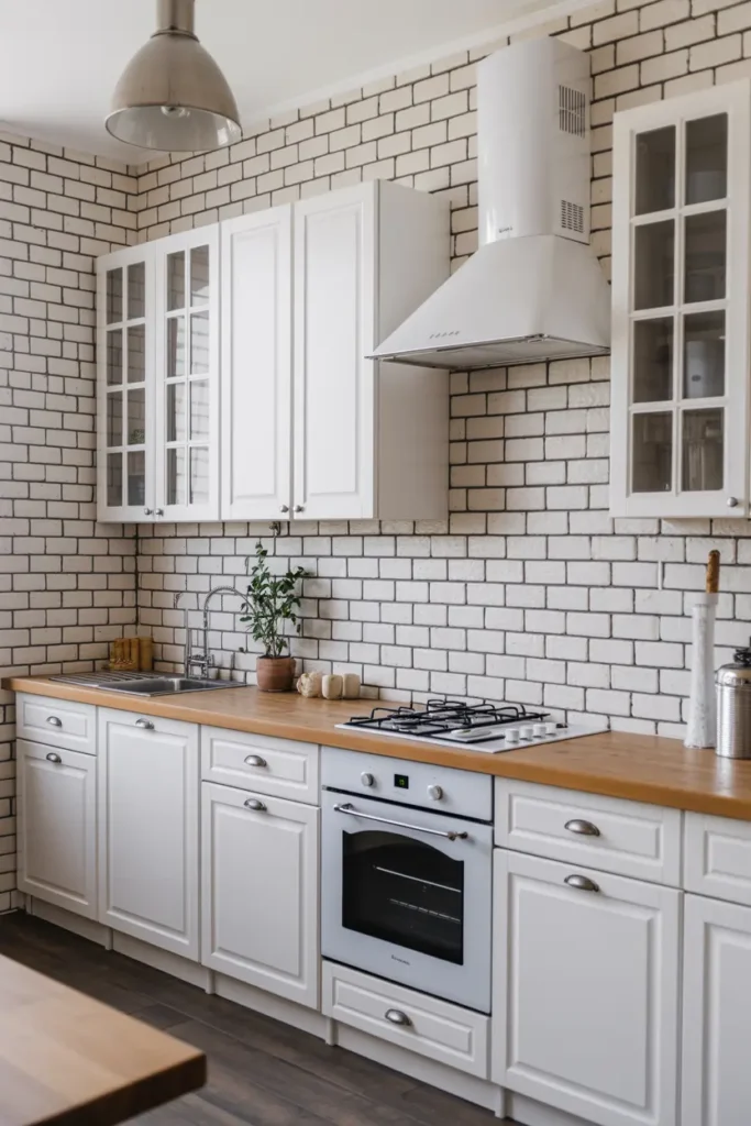 6. White Subway Tile Backsplash with Dark Grout