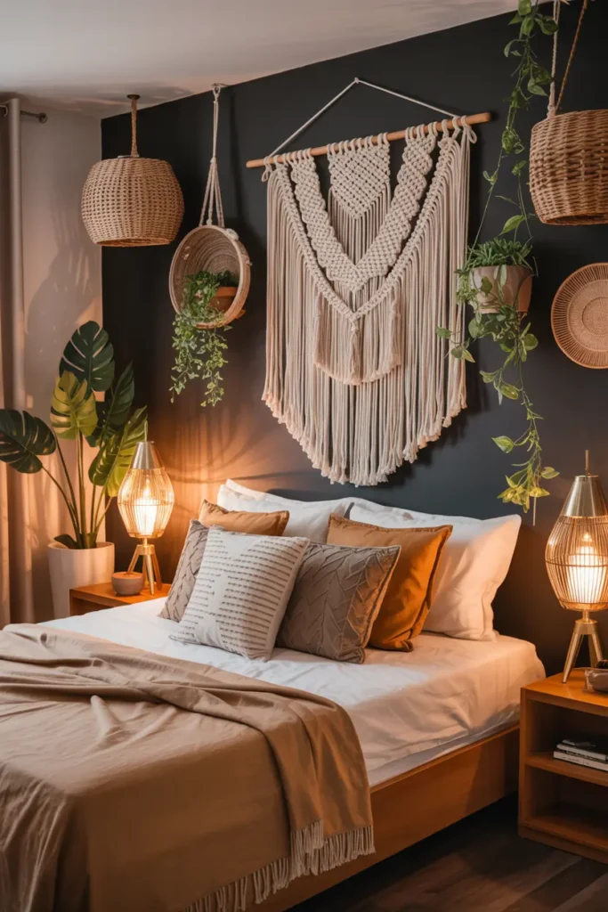 7. Boho Style Wall Arrangement with Macrame