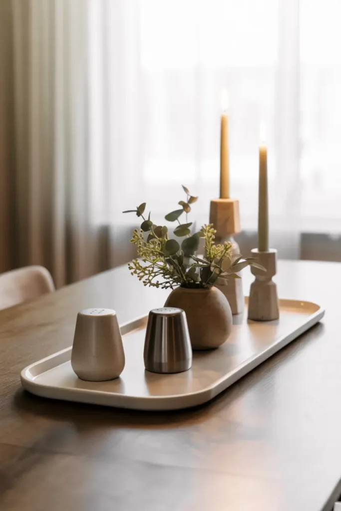 7. Dining Table Tray with Centerpiece and Salt Pepper Set