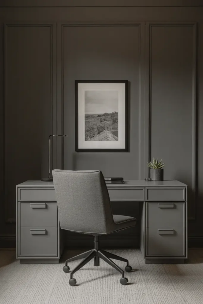 7. Minimalist Masculine Workspace in Charcoal Gray