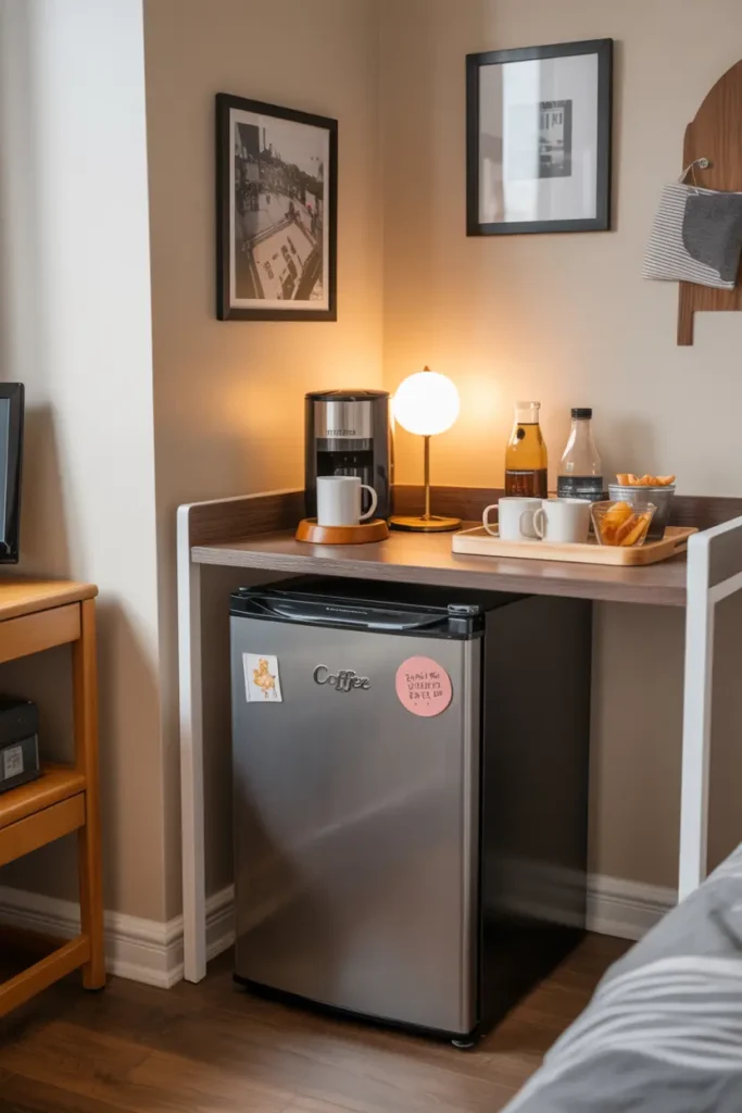 7. Small Fridge and Coffee Station Corner