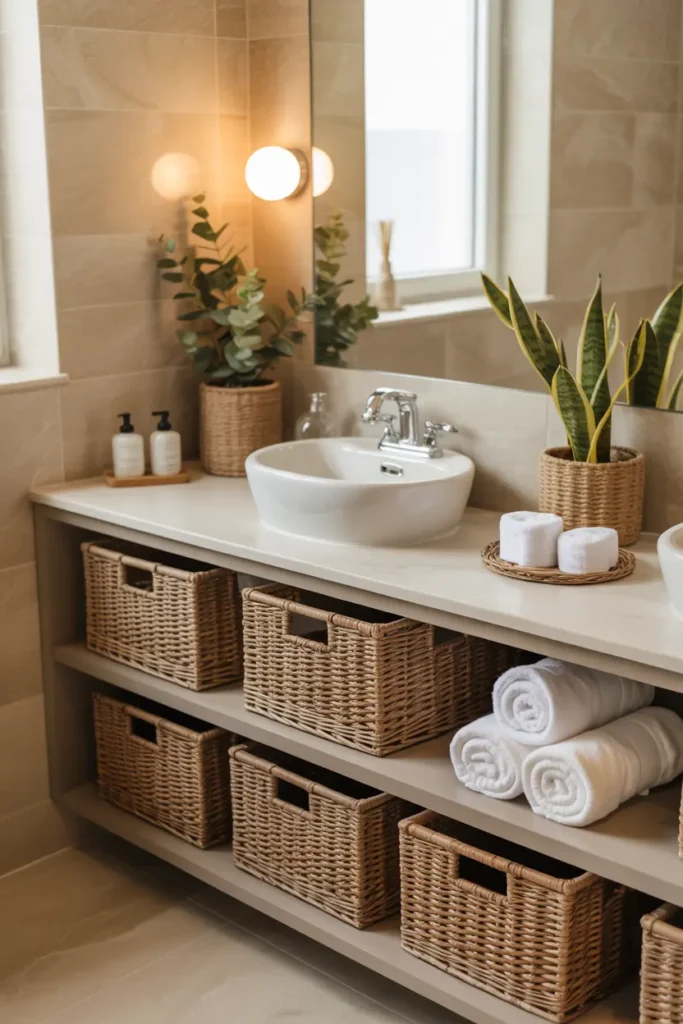 7. Use Woven Baskets for Organized Storage