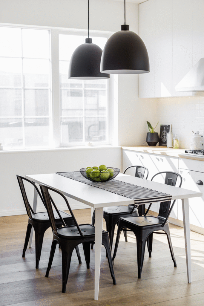7. White Table with Black Chairs for Contrast