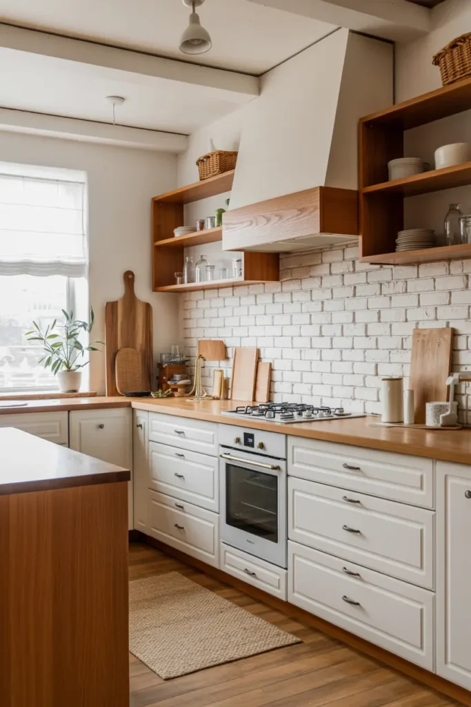 7. White and Wood Kitchen Combo for Warmth