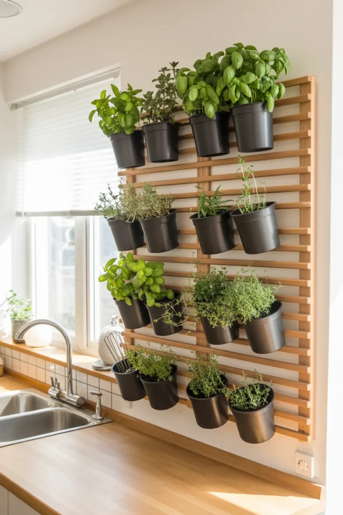 8. Kitchen Herb Wall with Fresh Potted Plants