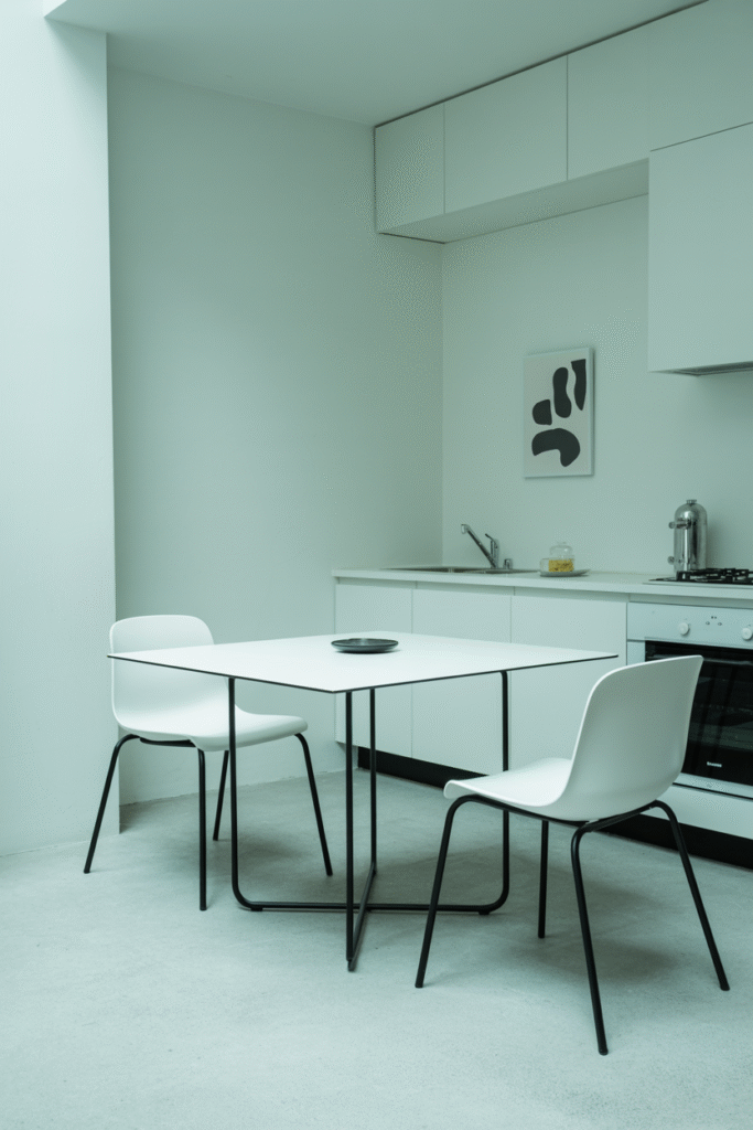 8. Minimalist White Table with Sleek Metal Base