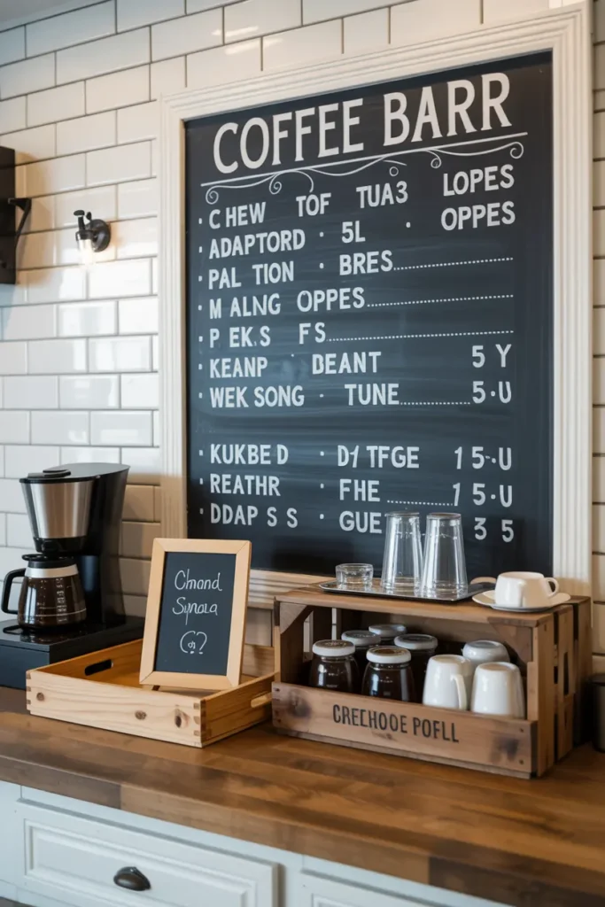 9. DIY Coffee Station with Chalkboard Sign for Menu Display