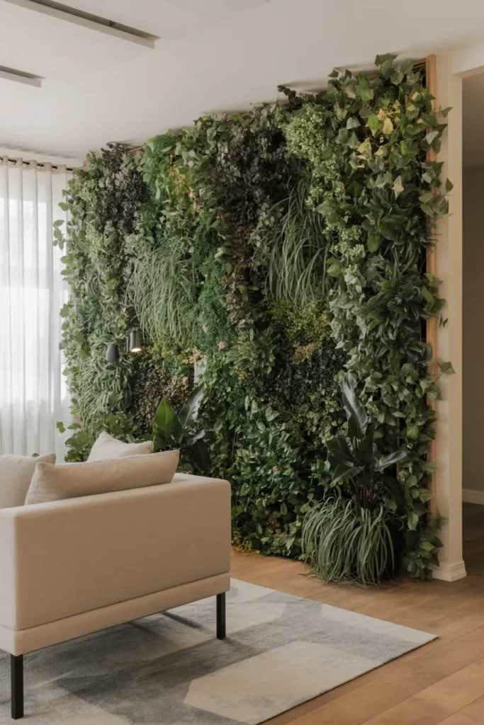 9. Greenery Wall Divider for Open Concept Spaces
