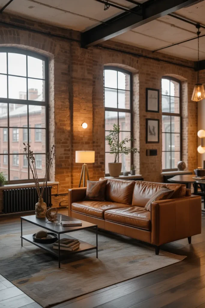9. Industrial Loft Living Room Design