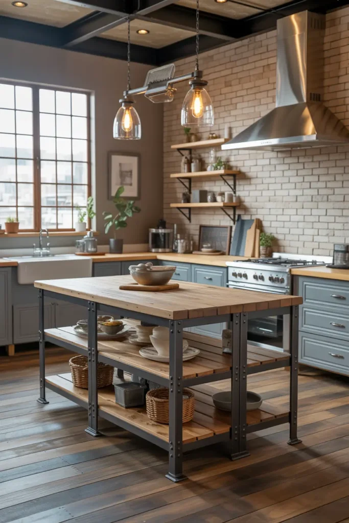 9. Industrial Style Island with Metal Accents