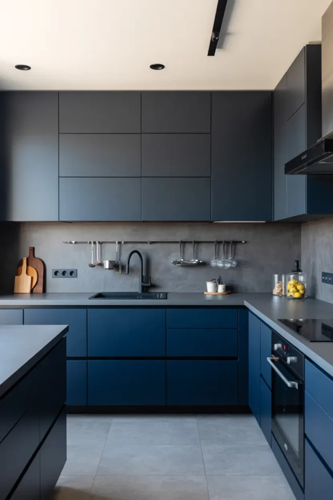 9. Modern Blue Kitchen with Minimalist Fixtures