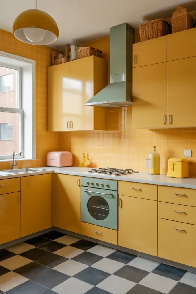 9. Retro Style Mustard Yellow Kitchen Inspiration