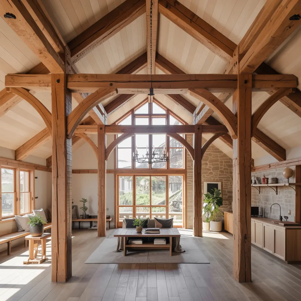 9. Wooden Beam Architecture for Authentic Warmth