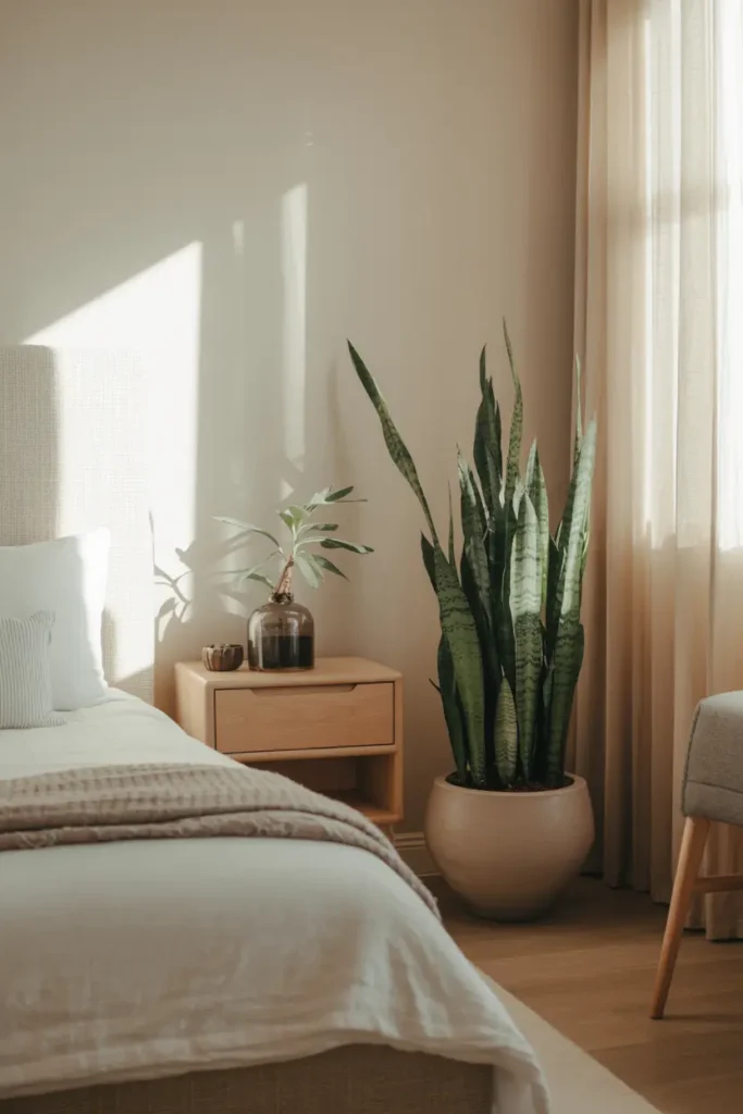 1. Snake Plant for a Low Maintenance Bedroom Idea