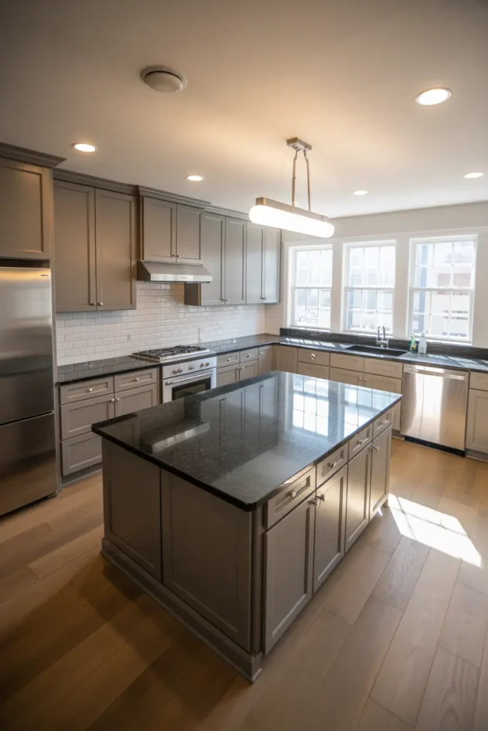 10. Black Granite Countertops with Gray Cabinets