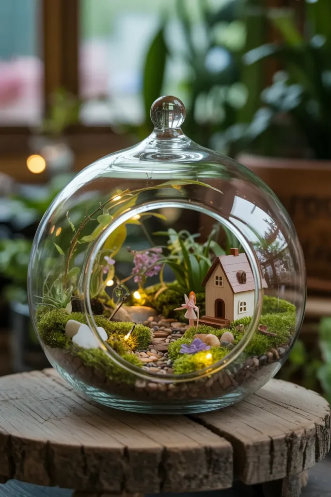 12. Indoor Fairy Garden in Glass Terrariums