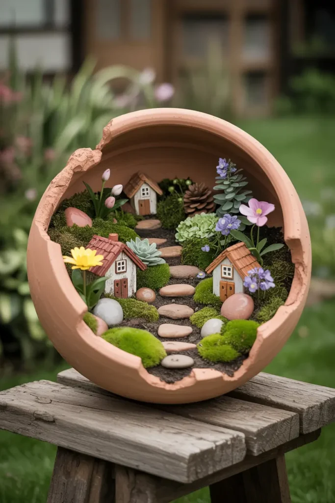 15. Fairy Garden Ideas Using Broken Pots