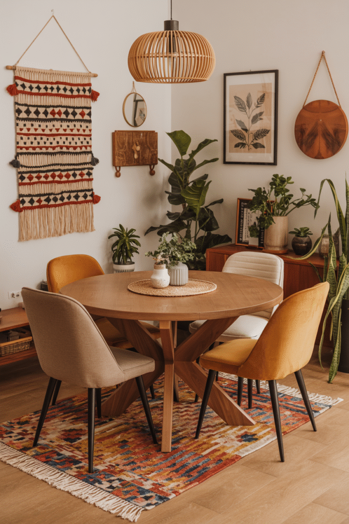19. A Vibrant Dining Nook Full of Warmth and Texture