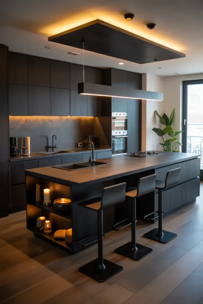 3. Black Concrete Kitchen Worktops