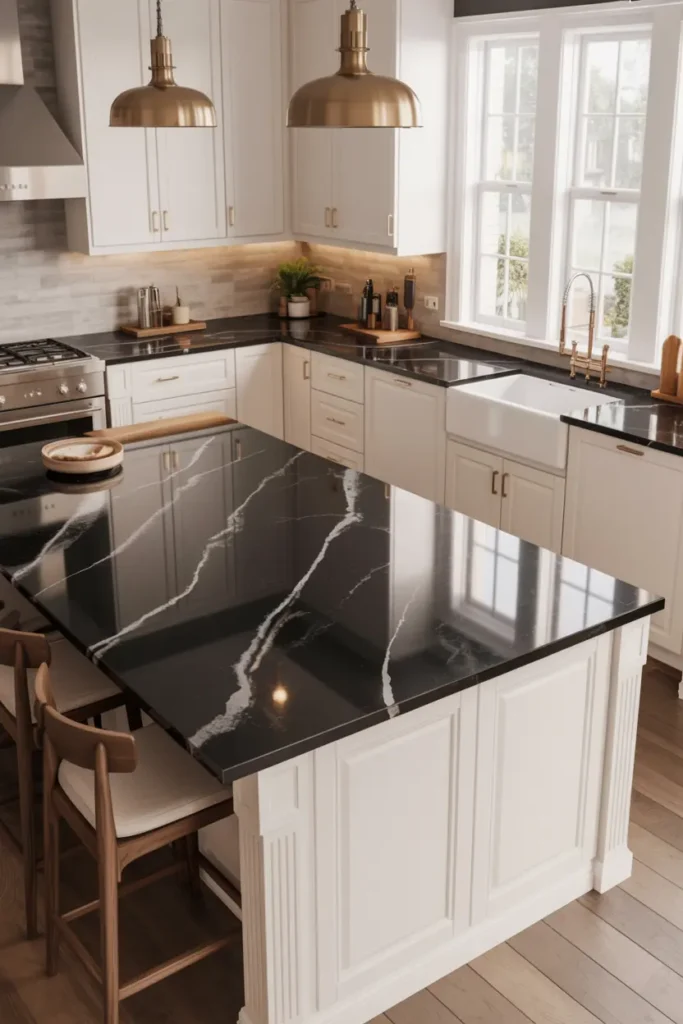 4. Black Soapstone Countertops with White Veining