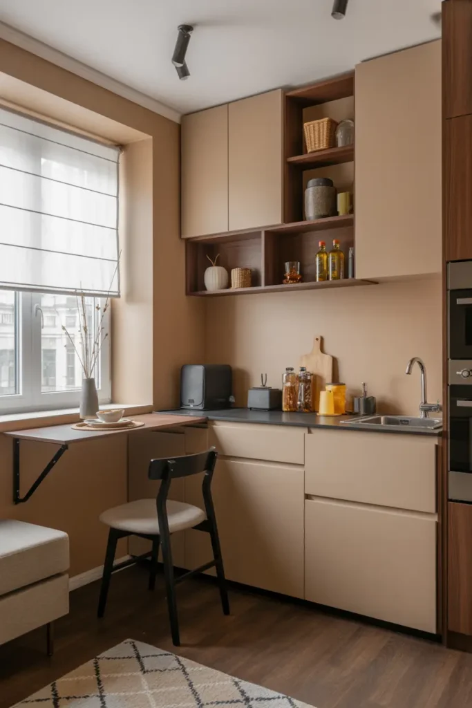 5. Small Space Mini Kitchen with Foldable Tables
