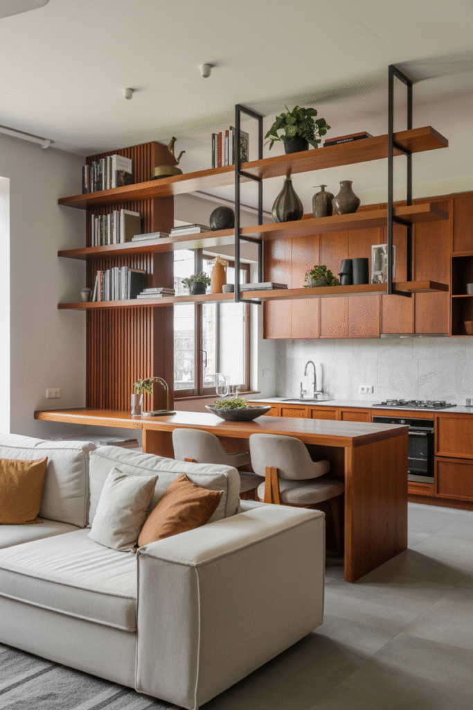 6. Floating Shelves as Stylish Room Dividers