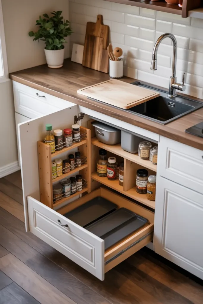 6. Mini Kitchen with Hidden Storage Solutions
