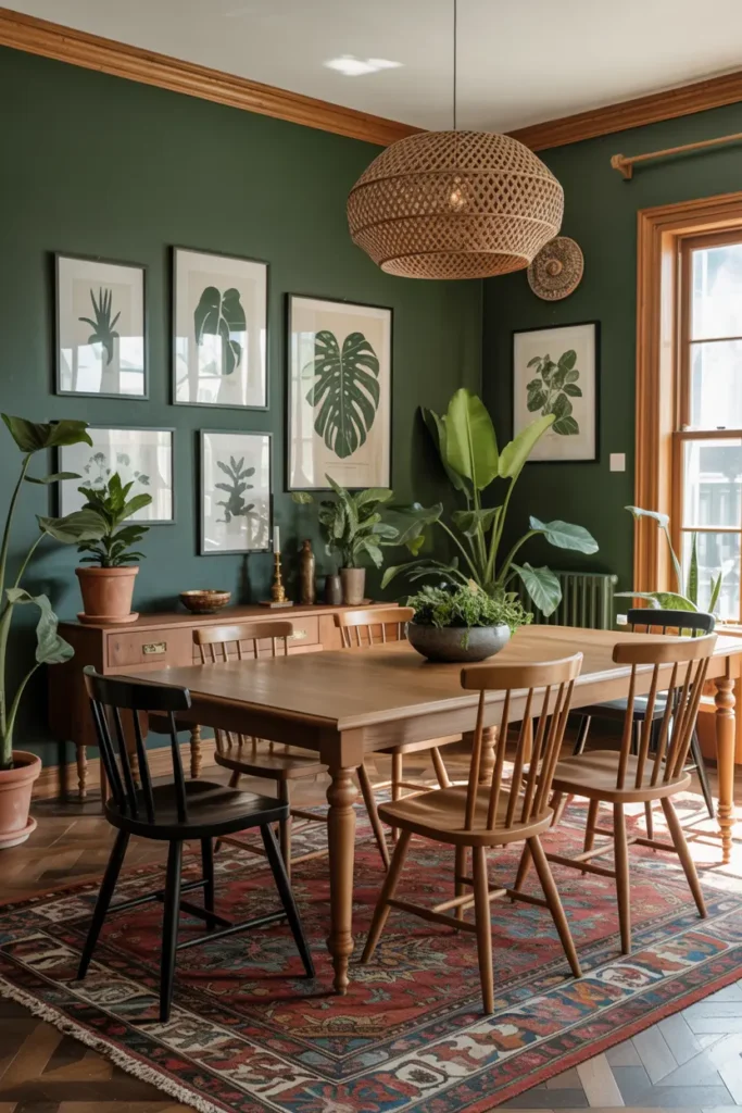 7. Charming Dining Nook with Botanical Flair and Smart Storage