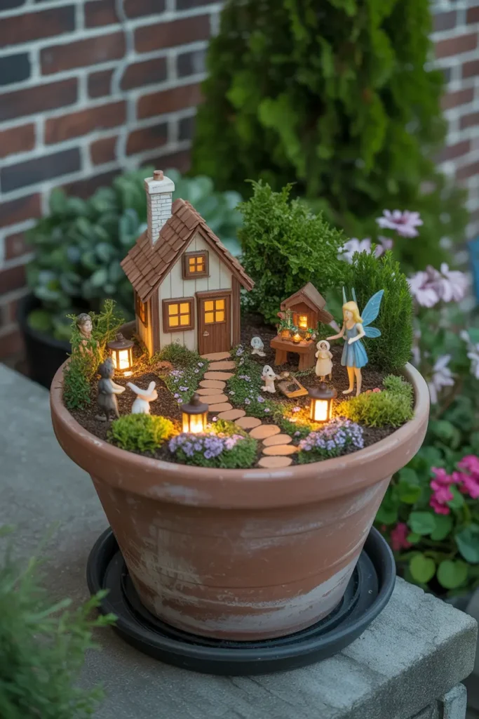 7. Fairy Garden in a Wooden Barrel Planter