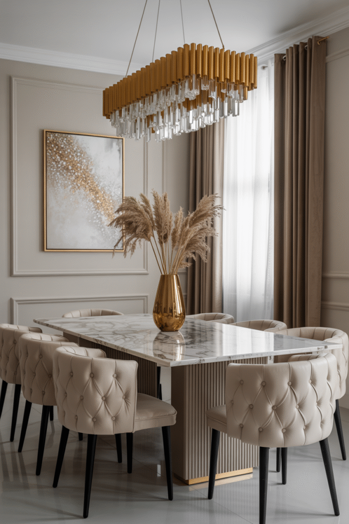 8. A Glamorous Dining Space with Golden Accents