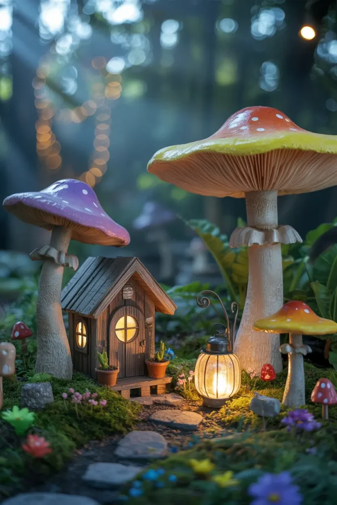 8. Whimsical Fairy Garden with Colorful Mushrooms