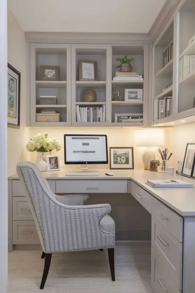 1. Cozy Neutral Corner Home Office Nook
