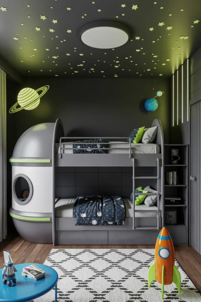 10. Space Capsule Bunk Bed with Rocket