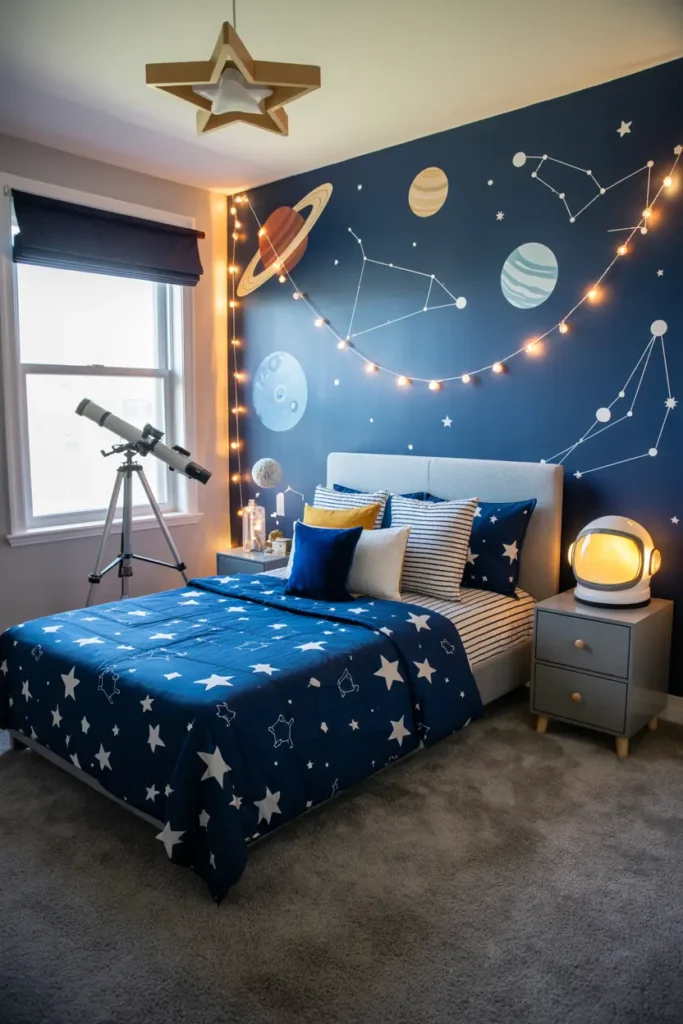 12. Space Themed Bedroom with Telescope