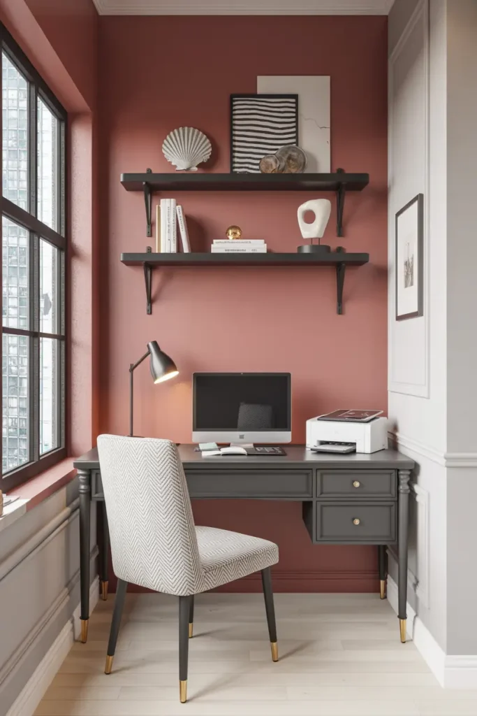 13. Warm Terracotta Wall Home Office Nook