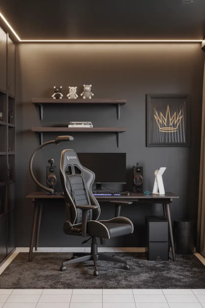 14. Minimalist Gaming Room with Warm Lighting
