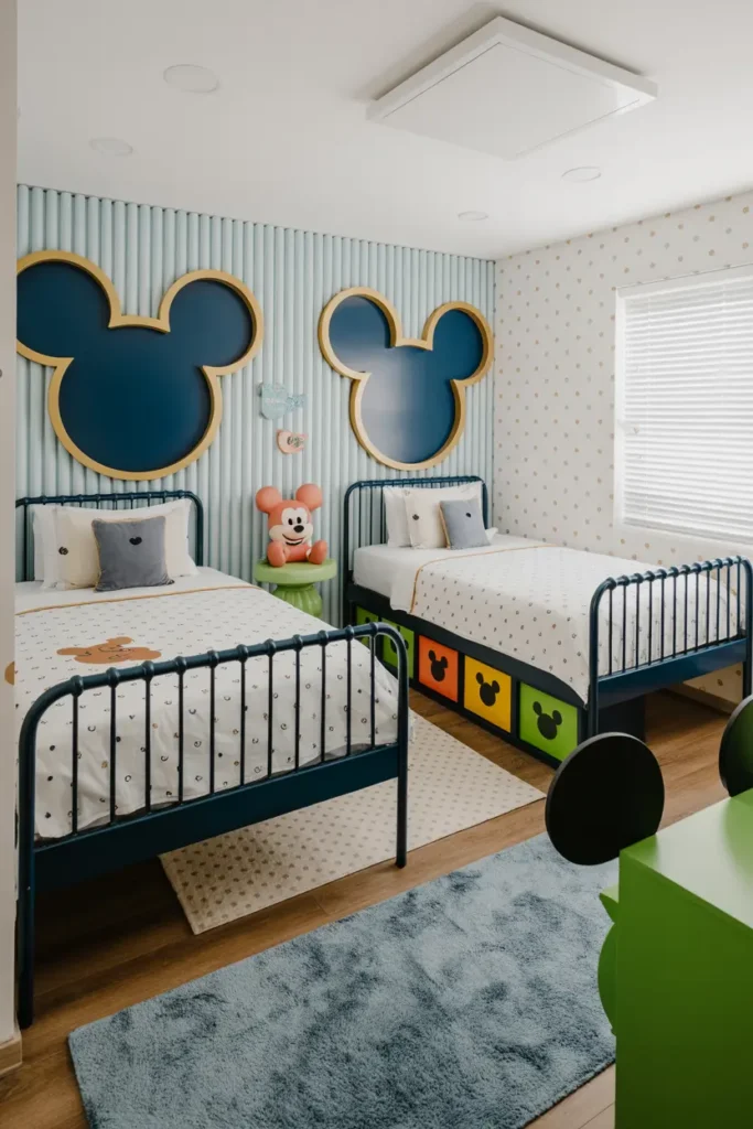 25 Magical Kids Bedroom Ideas for Fun and Cozy Spaces 37 15. Mickey Mouse Twin Bedroom