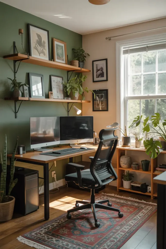 17. Elegant Home Office with Pink Accents