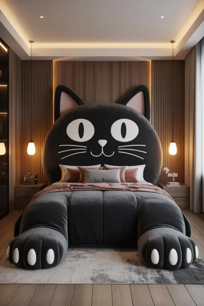 18. Giant Black Cat Cozy Bedroom