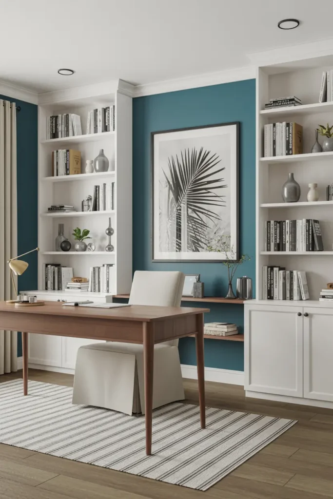 19. Minimalist Black and White Home Office with Plants