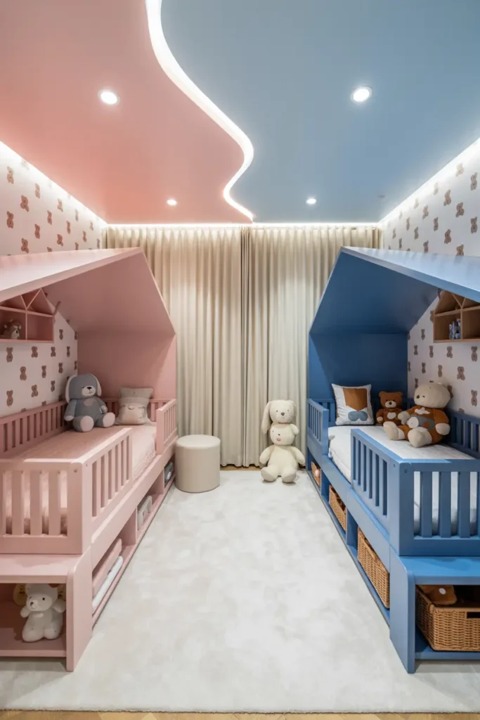 19. Pink and Blue Twin Bear Nursery