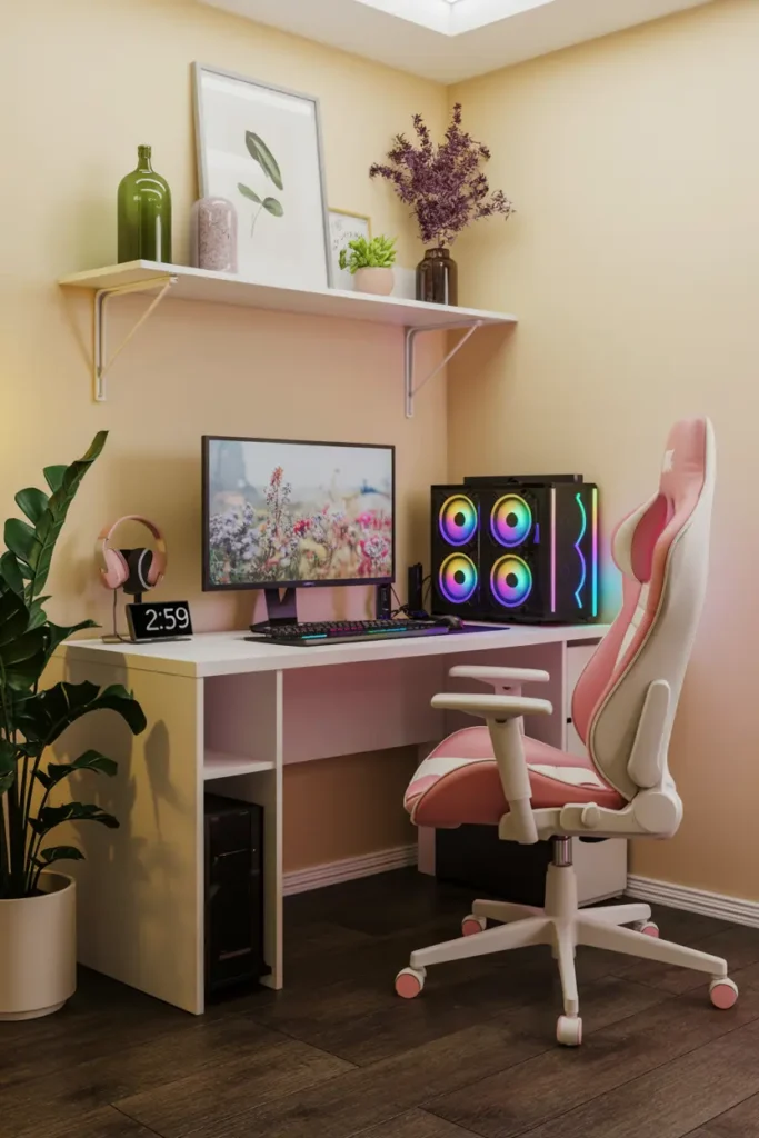 20. Minimalist White Home Office with Green Plants