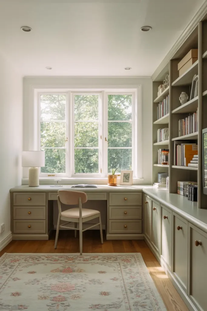 20 Cozy Workspace Corner Ideas for Calm & Neat Setup 47 20. Rustic Home Office with Exposed Brick and Wooden Beams