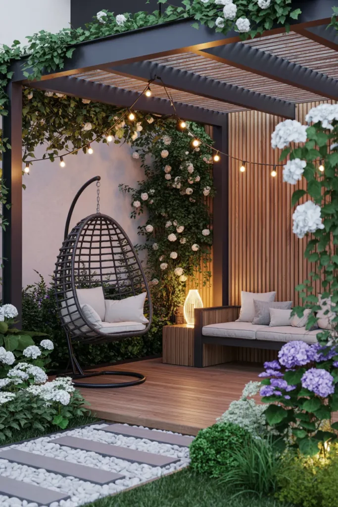 25. Floral Pergola Swing