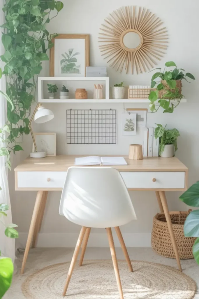 3. Bright Minimalist Desk with Plants and Decor