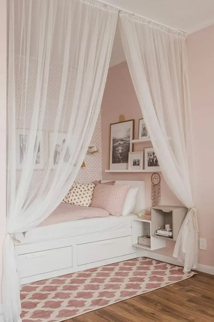 3. Canopy Bed with Curtains and Storage