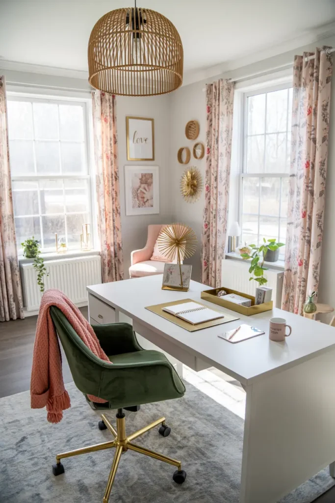 4. Boho Chic Feminine Home Office Setup