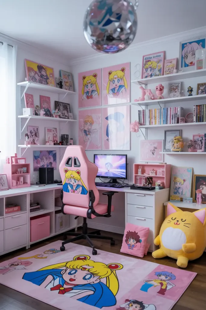 20 Modern Gaming Room Ideas for the Best Setup 7 4. Cozy Anime Inspired Bedroom with Pink Decor